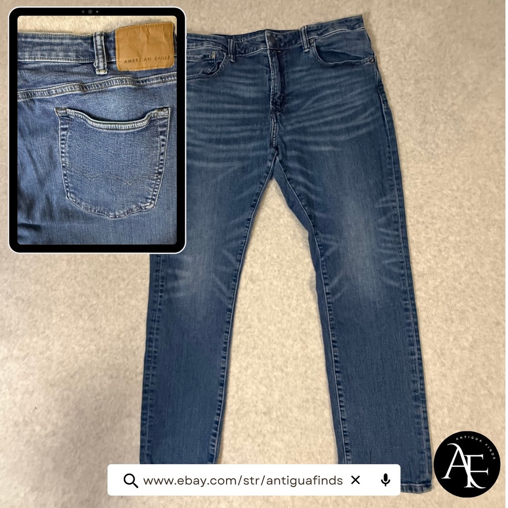 American Eagle Airflex+ Athletic Skinny Jeans Mens 38x32 Blue Medium Wash Denim